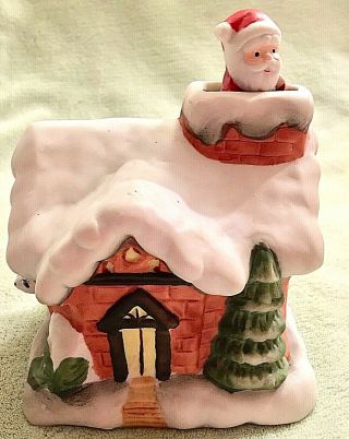 Christmas Music Box Pop - Up Rotating Santa On House Rooftop Chimney Wind Up Vtg