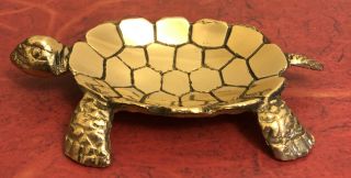 Vintage Solid Brass Turtle Jewelry Trinket Dish 5” Long
