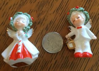 Vintage Napco Miniature Christmas Angels Bone China Candy Cane Lantern Boy Girl