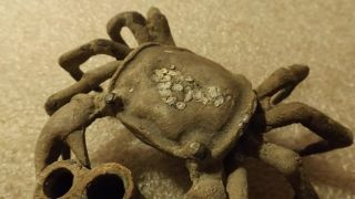 Vintage Metal Flower Frog Figure Crab L 2