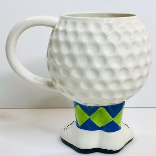 Golf Ball Footed Coffee Mug Cup Dimpled with Feet Argyle Socks with Golf Shoes 3