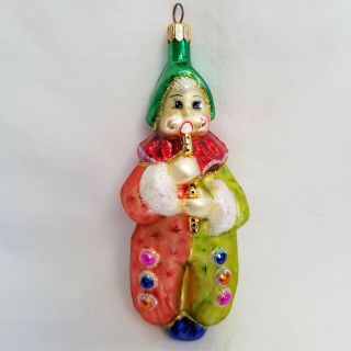 Christopher Radko Clown And Flute Christmas Tree Ornament 1996 Retired 6x3 In