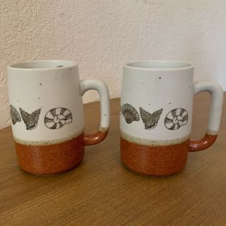 Vintage Otagiri Coffee Mug Cup Set Of 2 Seashell Sand Rust Brown Neutral Tones