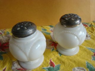 2 Antique Victorian Milk Glass Shakers Or Hat Pin Holder Large Shaker Holes