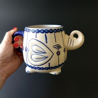 Miyabi Elephant Mug Yokohama Studio Hand Painted Embossed Coffee Tea Cup 20 Oz