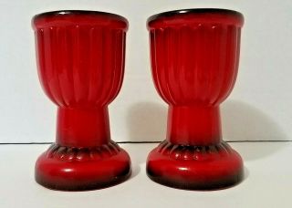 Japanese Christmas Candle Holders Red With Black Trim Pillar Vintage Set Of 2