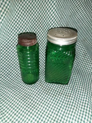 Vintage Owens - Illinois Emerald Green Depression Glass Shakers