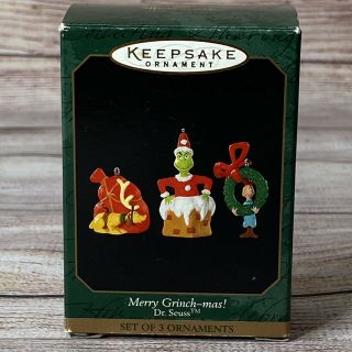 Hallmark Keepsake Merry Grinch - Mas Set Of 3 Christmas Ornaments 1999 Miniature
