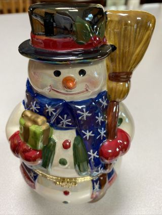 Mr.  Christmas Ceramic Snowman Hinged Music Box With Musical Skating Rink