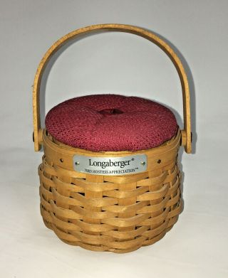 Longaberger 2002 Hostess Appreciation Basket W Red Pin Cushion Lid & Protector