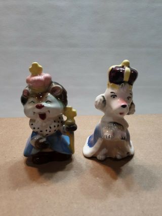 Vintage Japan Salt &pepper Shakers King And Queen Dog And Cat