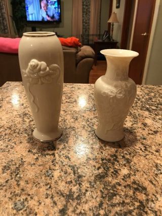 Lenox Special Bud Vase 6.  25 " Tall & 7.  5” Tall Lenox Platinum Trim Rose Vase