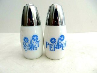 Vintage Gemco Milk Glass Blue Flower Salt & Pepper Shakers 10589