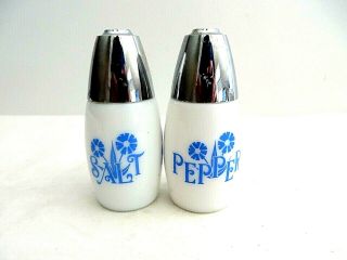 Vintage Gemco Milk Glass Blue Flower Salt & Pepper Shakers 10589 2