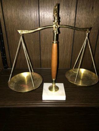 Vintage Collectible Balance Scale Of Justice Marble Base Decorative Scale