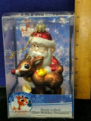 Kurt Adler Christmas Ornament Rudolph Red Nosed Reindeer & Santa Claus Glass