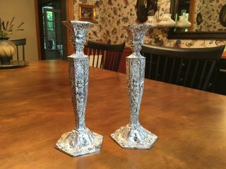 Set Of 2 Ornate Silver - Plated Dutch Repousse Candlesticks - W.  B.  Manufacturing