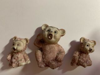 Vintage Set Of 3 Coralene Sugar Baby Pink Bears No Chips