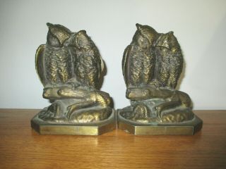 Pair Vintage/antique Heavy Brass " Love Bird Owls " Bookends Philadelphia Mfg Co.