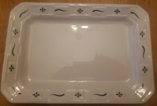 Longaberger 13 " X 9 " X 1.  5 " Woven Traditions Platter Ivory With Heritage Green