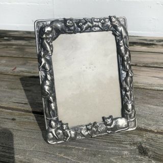 Vintage Pewter Cat Picture Frame - Holds 5 X 7 Inch Photo