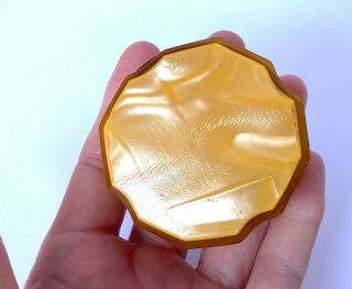 Vintage Round Trinket Box w/ Lid,  Amber Yellow,  2.  5 Inch Celluloid? Bakelite? 2