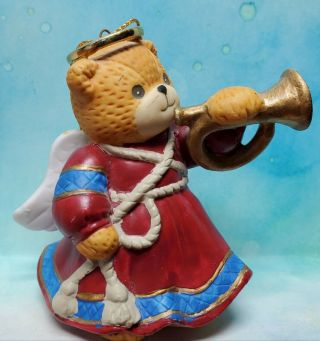 Enesco Lucy And Me Lucy Rigg Bear Christmas Angel In Maroon Robe With Horn Ornam