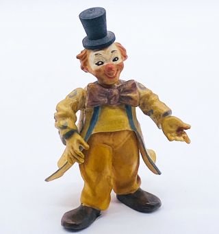 Vtg Anri Toriart Hand Crafted Carved Circus Magician Clown W/ Top Hat Italy 3.  5”