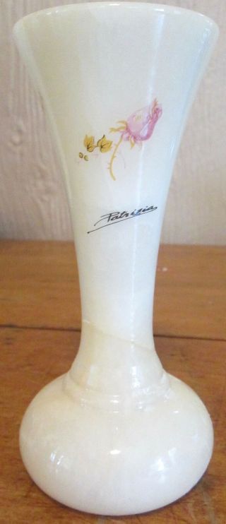 Vintage Made In Spain Patricia Rose Bud Carved Stone Marble Alabaster Vase