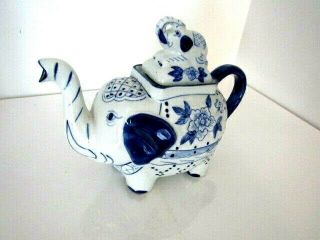 Blue And White Porcelain Elephant Teapot With Lid