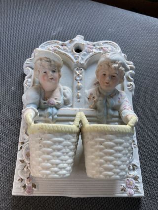 Antique Victorian Man & Woman With Basket Wall Hanging 3d Made In Occupied Japan