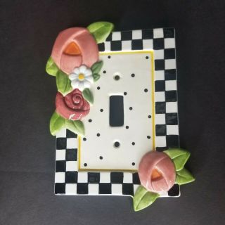 Mary Engelbreit Ceramic Light Switch Plate Cover Checkerboard Floral Rose Single