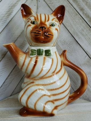 Vintage Ginger Tabby " Pussy Foot " Kitty Cat Teapot By Tony Wood Studio,  England
