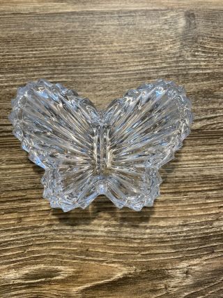 Vintage Crystal Clear Cut Glass Butterfly Trinket Dish Jewelry Holder Box W Lid