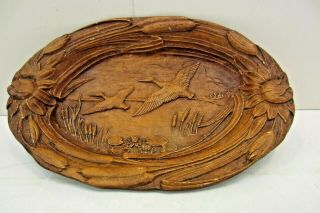Vintage Multi Products Inc Usa Faux Wood Tray Dish Duck Marsh Scene