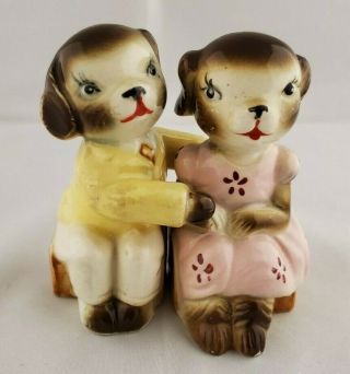 Vintage Japan Anthropomorphic " Dogs - Loving Couple " Salt & Pepper Shakers