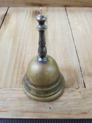 Antique Cast Brass Bronze School Hand Bell Old Warm Patina Well Styled