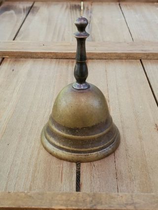 Antique Cast Brass Bronze School Hand Bell OLD WARM PATINA Well Styled 2
