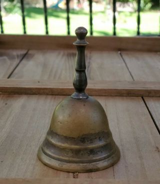 Antique Cast Brass Bronze School Hand Bell OLD WARM PATINA Well Styled 3