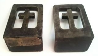 2 Heavy Metal With A Cross Library Style Bookends Book Support Dated 1982.