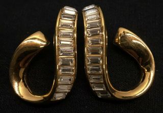 Vtg Signed Swarovski Crystal Gold Tone Rhinestone Pierced Earrings
