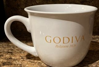 Godiva Chocolate Belgium Coffee Mug Cup Glass Stein White Gold Ceramic 20 Oz