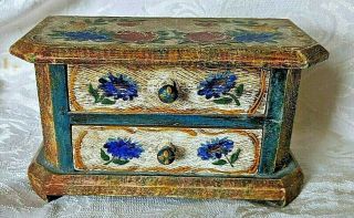 Painted Wooden Jewelry Box W/ Two Drawers