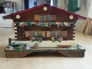 Vintage Wooden Chalet House Musical Jewelry Box Made In Japan