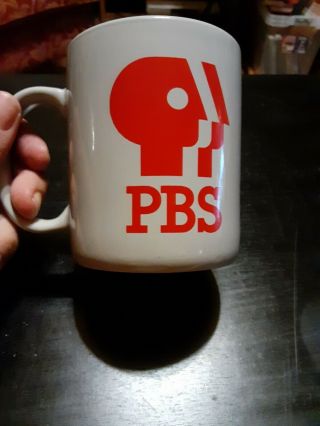 Vintage Pbs Public Broadcast Tv Coffee Mug Tea Red And Gray Vtg Rare Limited