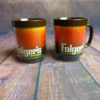 Set Of 2 Vintage Thermo - Serv Plastic Coffee Mugs Cups Rare Folger 