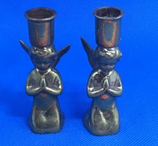 Pair Vintage Solid Brass Angel Candle Stick Holders 3 "