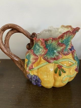 Fitz & Floyd Classic Harvest Pitcher With Fall Leaves,  Grapes.  Stunning