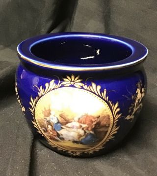 Limoges Cobalt Blue And Gold Bowl With Victorian Scene