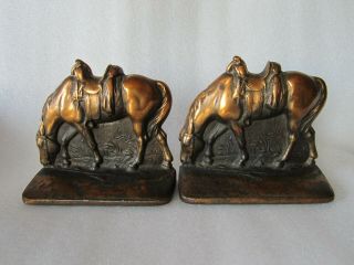 Antique Western Americana Horse Design Bronze Clad Bookend Set